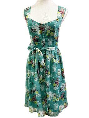 Lauren Conrad Sea Green Floral Sleeveless Button Up Dress Women's 6